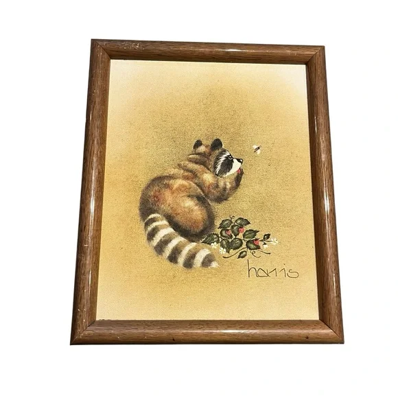 Peggy Harris Raccoon Painting Signed Original 1987 - Picture 7 of 8
